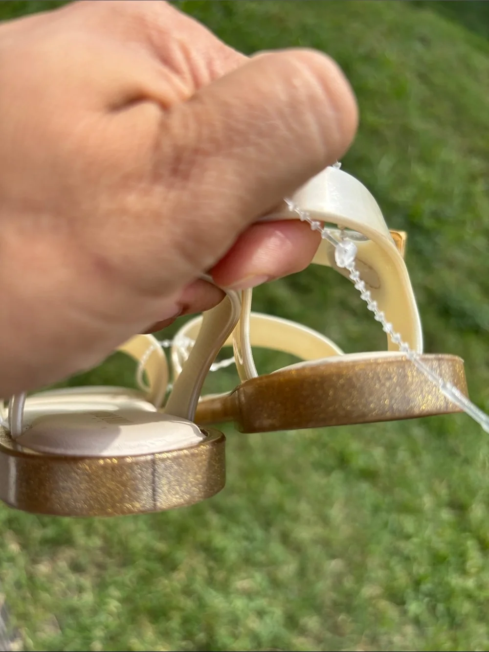 Mini Melissa Cream Jelly Sandals with Gold Buckles